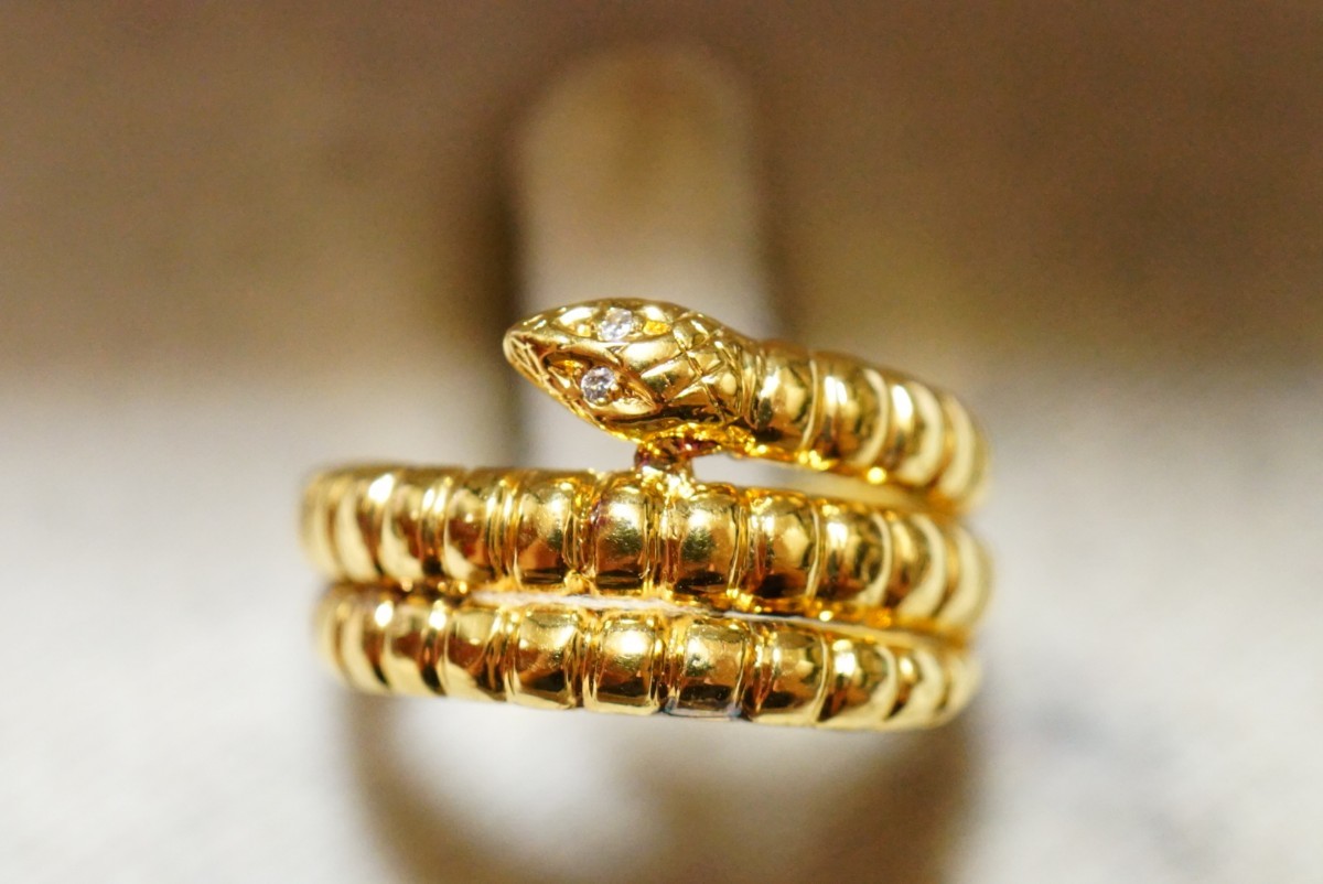 830 天然ダイヤモンド 蛇 リング 指輪 約17号 ヴィンテージ アクセサリー SILVER刻印 ビンテージ アンティーク 宝石 ダイヤ ゴールドカラー_画像2