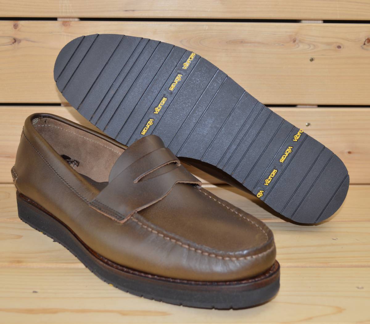 J&W DAWSON ペニー ローファー US9.5 27.5cm ドーソン ビブラムソール ホーウィン レザー VIBRAM HORWEEN オリーブ_画像1