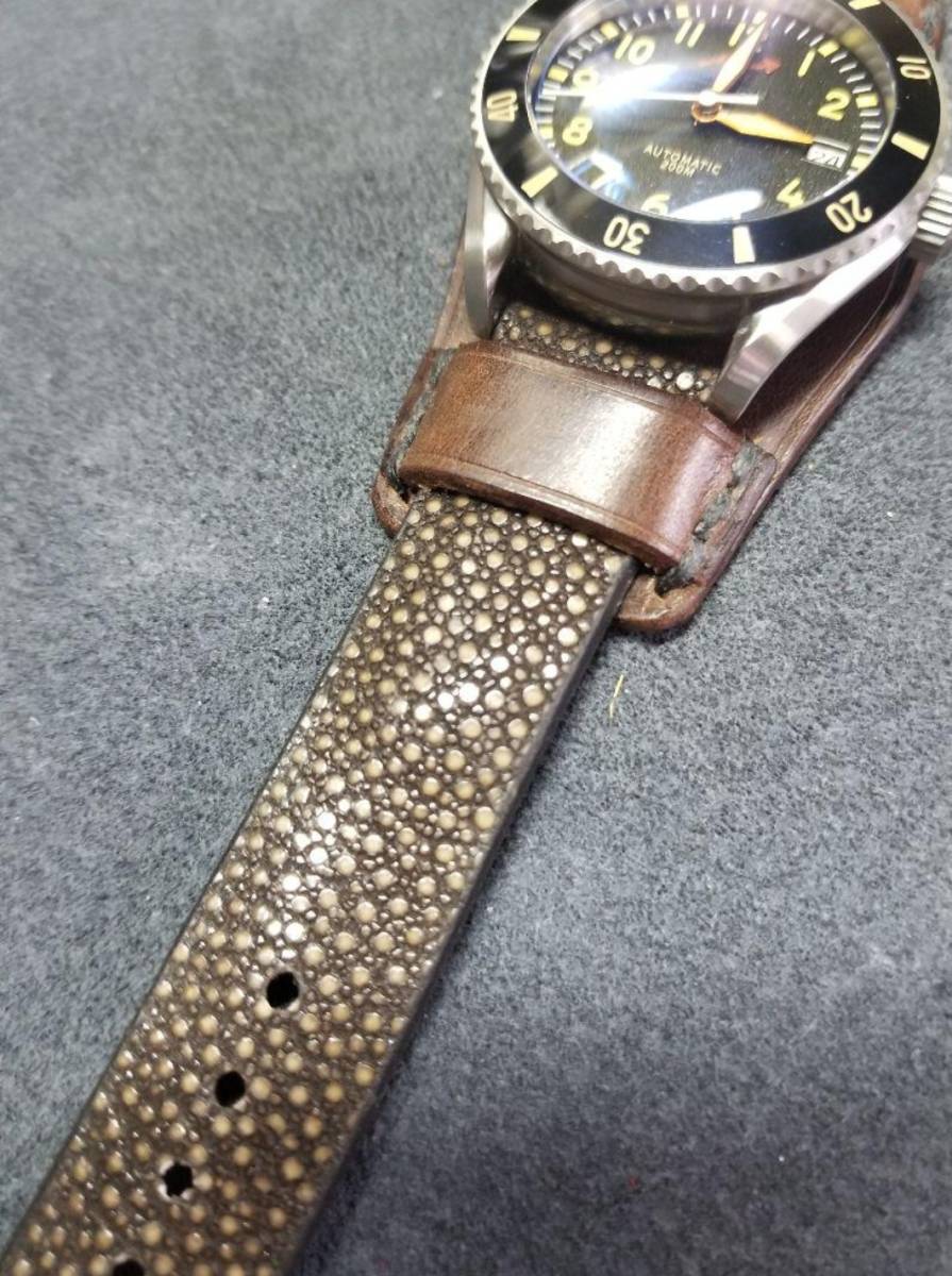 20mm ガルーシャ エイ革 BUND 時計ベルト クイックリリース ブラウン genuine stingray leather&cow leather BUND_時計はついてません