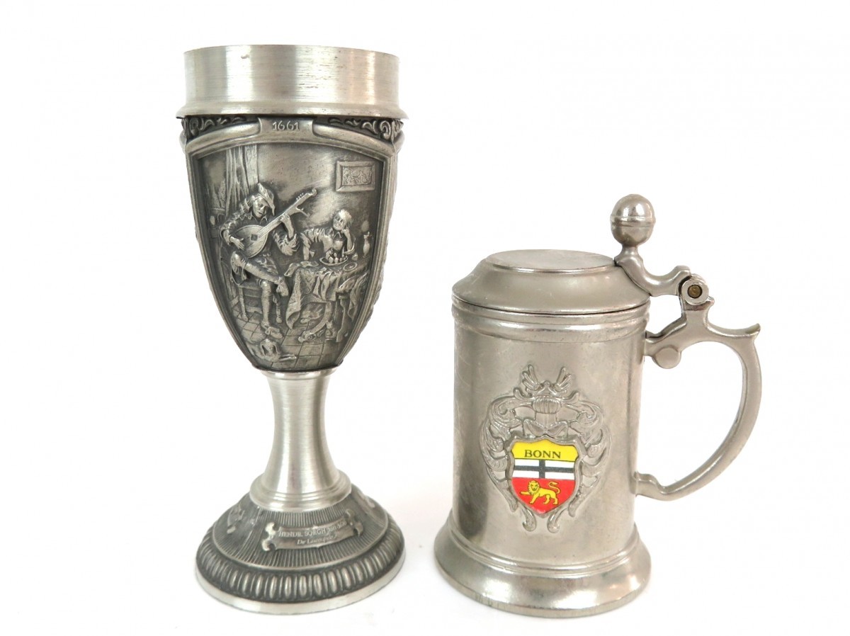 まとめ 6点 KING'S PEWTER スキットル Selangor Pewter 茶筒 Zinn グラス ges gesch ミニピッチャー Penang Pewter 錫 ピューター 1130-034_画像4