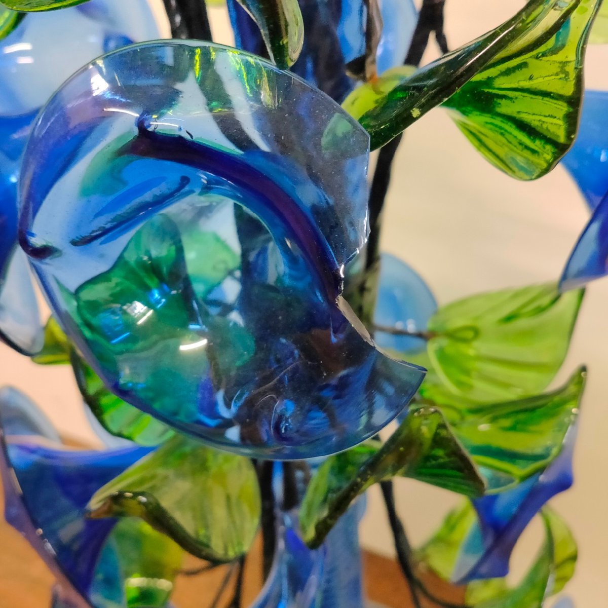 琉球ガラス 全長約70cm ガラス細工 アサガオ オブジェ 花束 花瓶 置物 110905/SR20Lの画像2