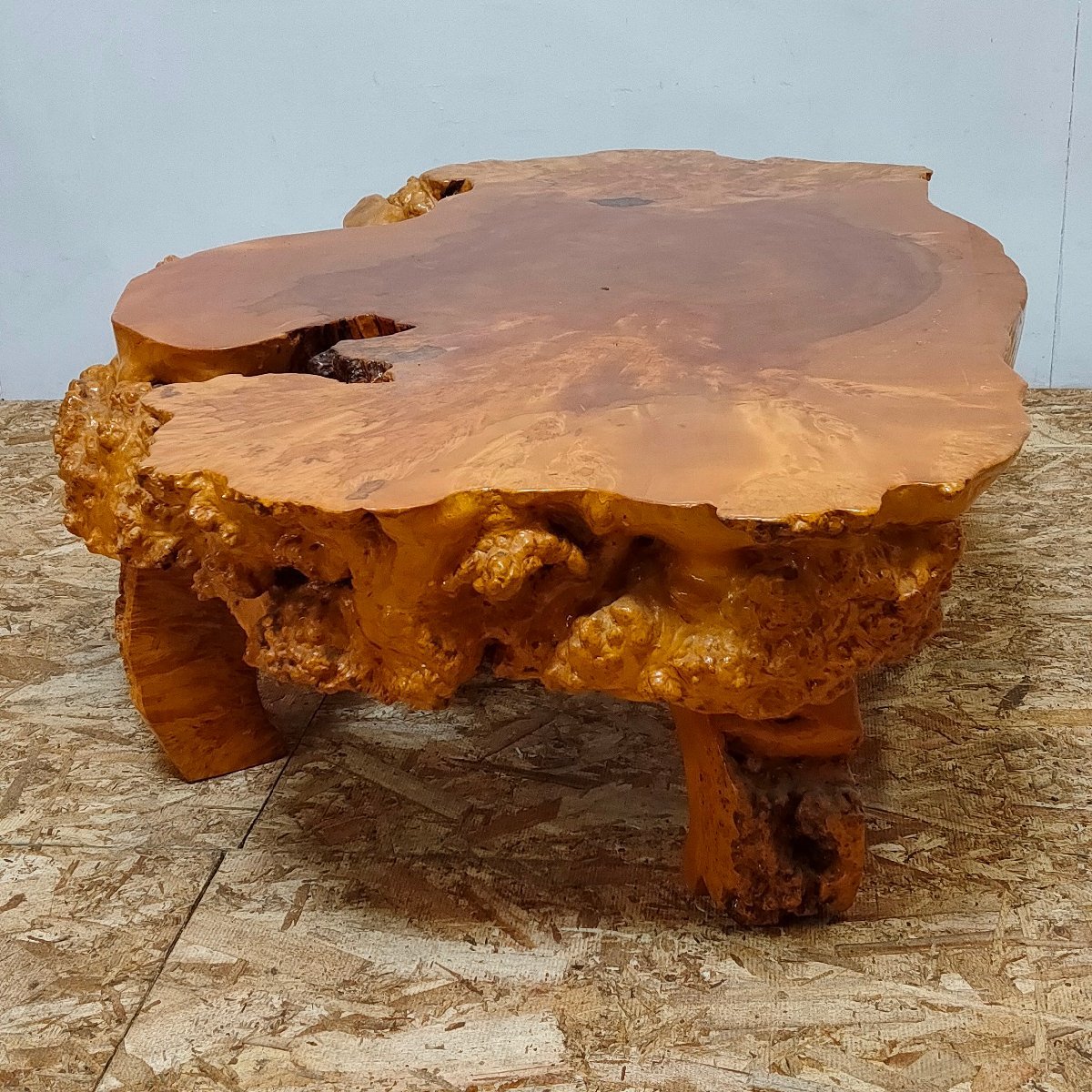 一枚板 天然木 瘤 こぶ テーブル 座卓 机 高さ30cm 幅93cm×76cm　111301/SL2/220_画像6