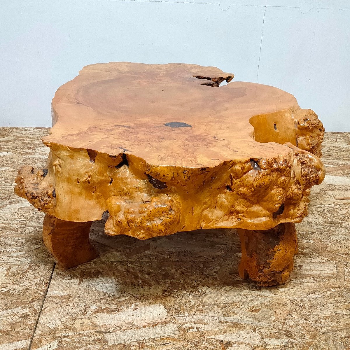 一枚板 天然木 瘤 こぶ テーブル 座卓 机 高さ30cm 幅93cm×76cm　111301/SL2/220_画像9