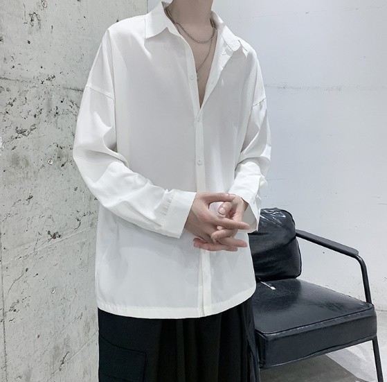 メンズ 長袖 シャツ 涼しい 2XL オーバーサイズ 白 シンプル とろみ 韓国_画像5
