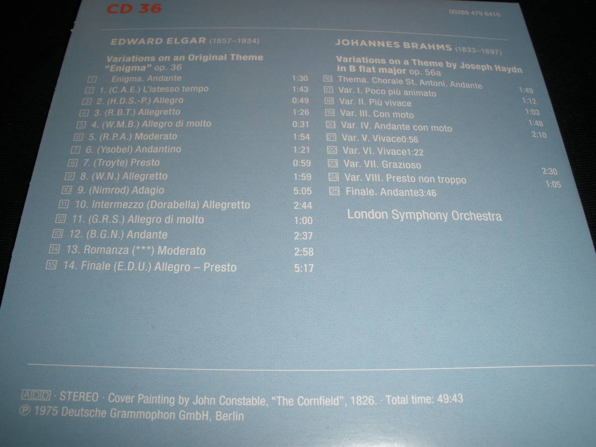 ヨッフム エルガー エニグマ変奏曲 ブラームス ハイドンの主題による変奏曲 ロンドン交響楽団 1975年 DG オリジナル 紙ジャケ 美品_ヨッフム ブラームス ハイドン 変奏曲