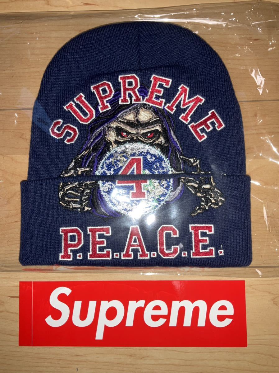 新品　Supreme Peace Embroidered Beanie Navy シュプリーム　ビーニー　帽子