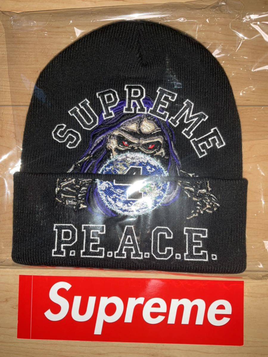 新品　Supreme Peace Embroidered Beanie Black シュプリーム　ビーニー　帽子 ブラック　黒