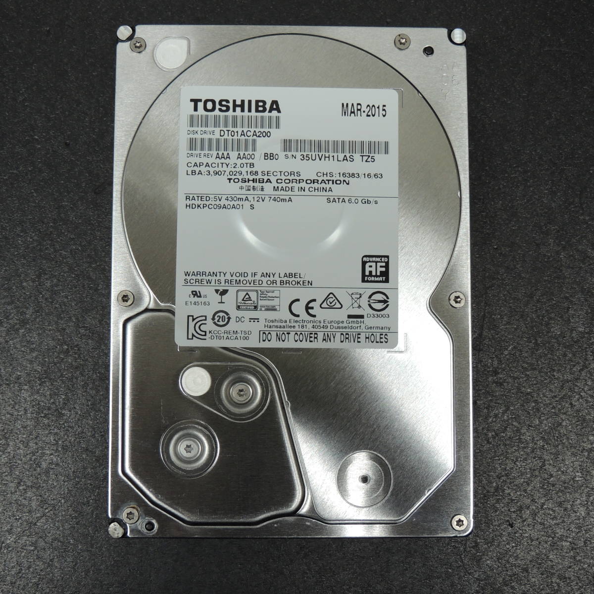 【検品済み/使用41時間】TOSHIBA 2TB HDD DT01ACA200 管理:タ-13_画像1