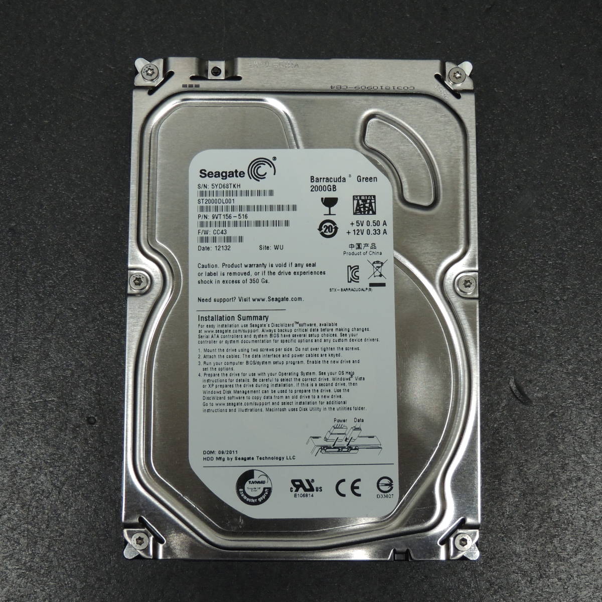 【検品済み/使用1734時間】Seagate 2TB HDD ST2000DL001 管理:タ-84_画像1