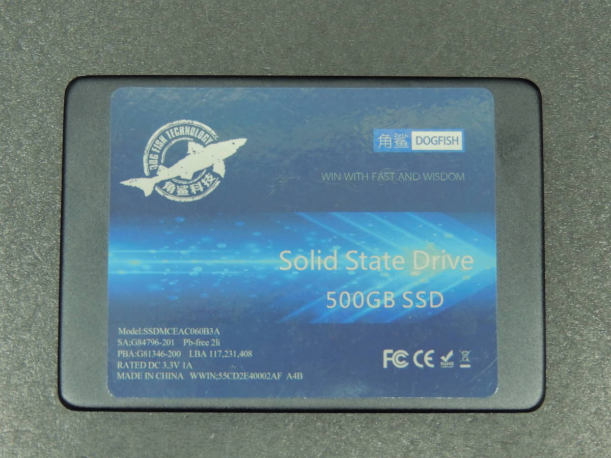 【検品済み/使用38時間】DOGFISH SSD 500GB SSDMCEAC060B3A 管理:タ-70_画像1