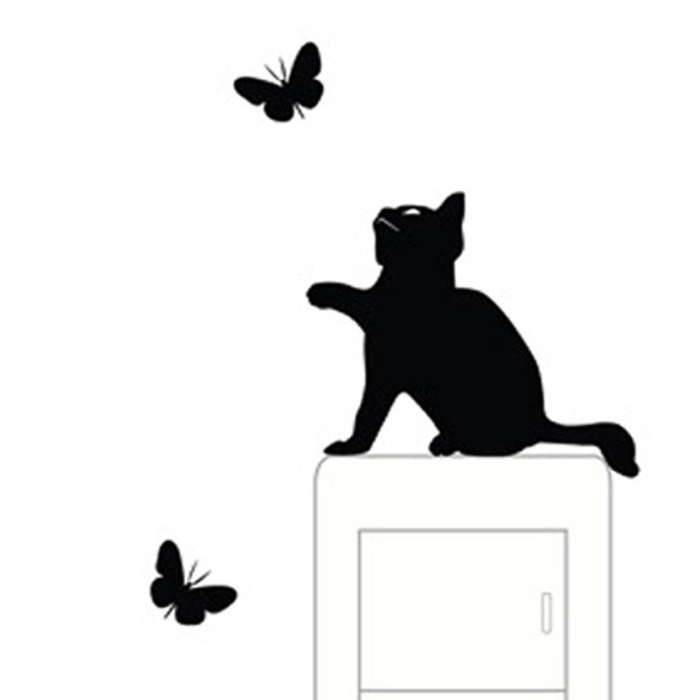 ウォールステッカー YFD032　黒猫　愛猫　スイッチシート　蝶　DIY 壁紙　インテリアシート　剥がせるシール　送料無料_画像2