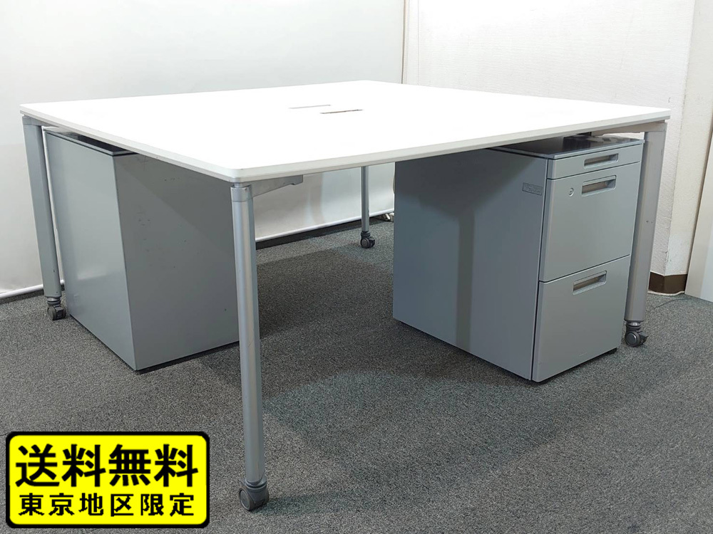 送料無料 東京地区限定 2人用 フリーアドレス デスクセット コクヨ ワークテーブルセット W1400 中古オフィス家具
