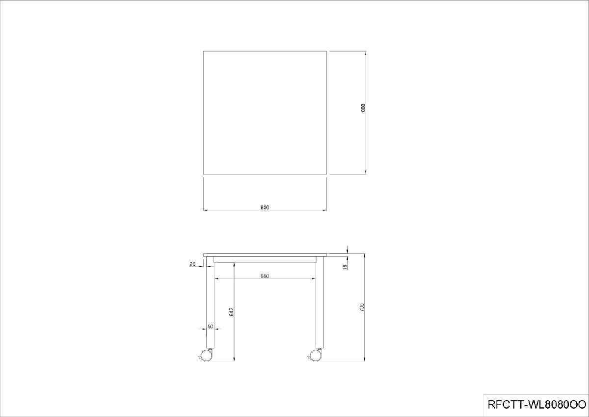 【法人様限定】送料無料 新品 キャスターテーブル ホワイト脚 W800×D800 ホワイト RFCTT-WL8080WH_画像6