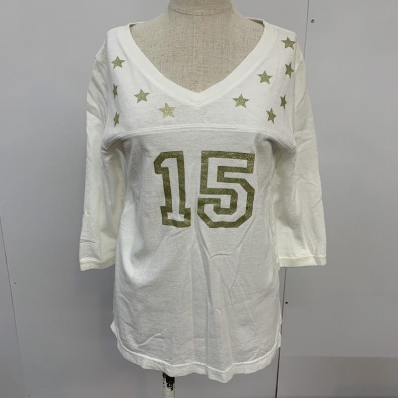 X-girl 1 X-girl T-shirt 7 minute sleeve V neck star pattern Logo T Shirt white / white / 10042444