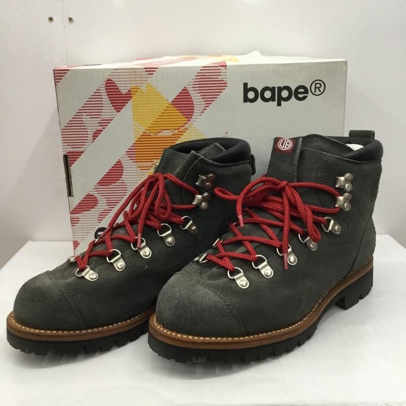 BAPE US：8 ベイプ ブーツ 一般 スエード生地 無地 SIZE:8 箱有 Boots 灰 / グレー / X 赤 / レッド / 10032513