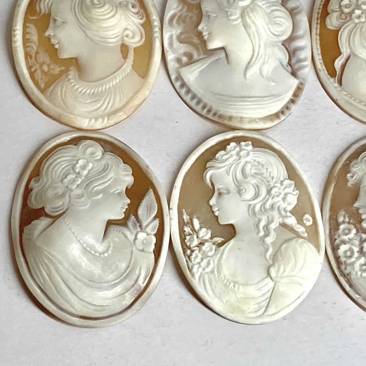 ●シェルカメオ6点おまとめ33g● n 165ct 裸石 ジュエリー jewelry shell cameo 貴婦人 ブローチ 彫刻 作家物 DA5_画像4