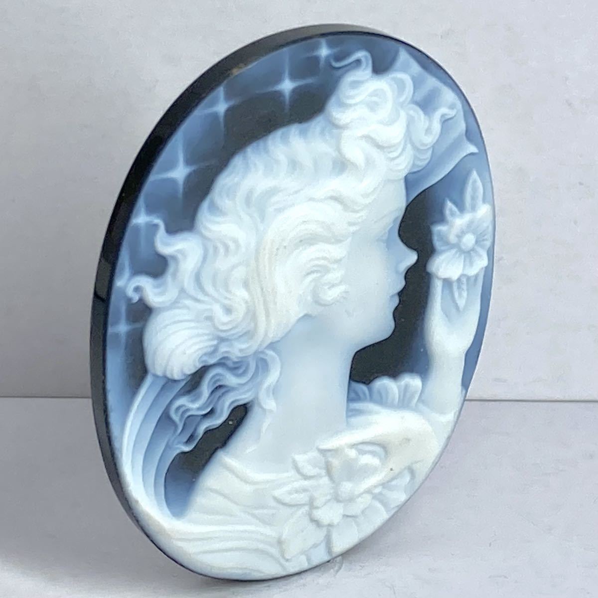 ●ストーンカメオ11.3g●n 56.5.ct 45.0×35.1mm 貴婦人 CAMEO 花 アンティーク stone 繊細 ルース 宝石 CE0_画像2