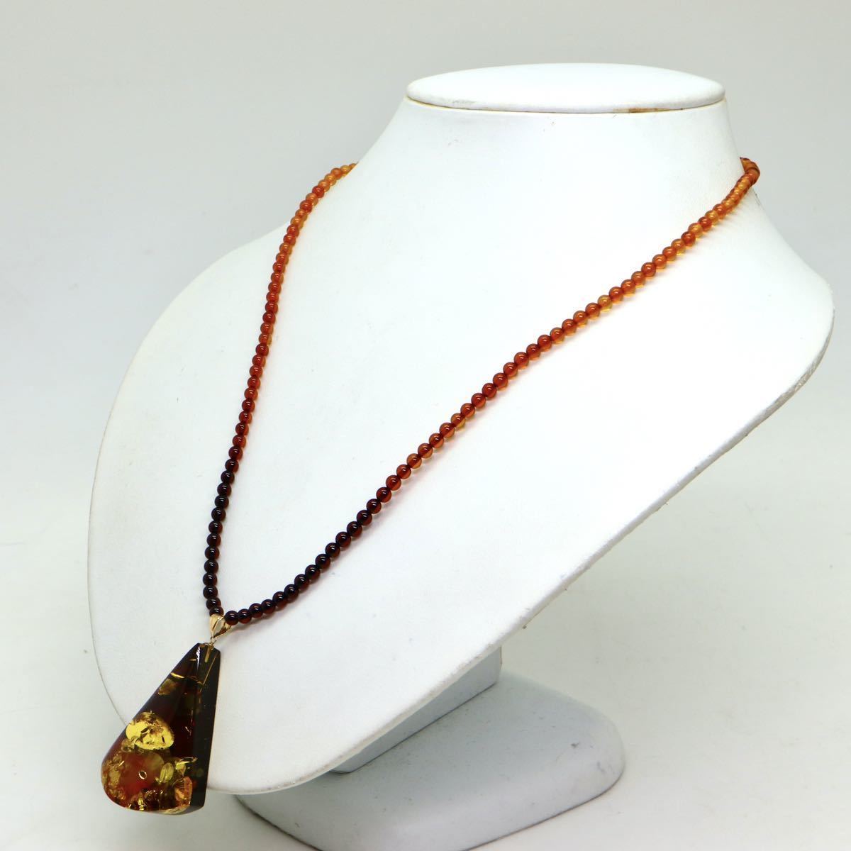 ●K18 天然本琥珀ネックレス●n 12.3g 52cm amber necklace silver ジュエリー DC0_画像3