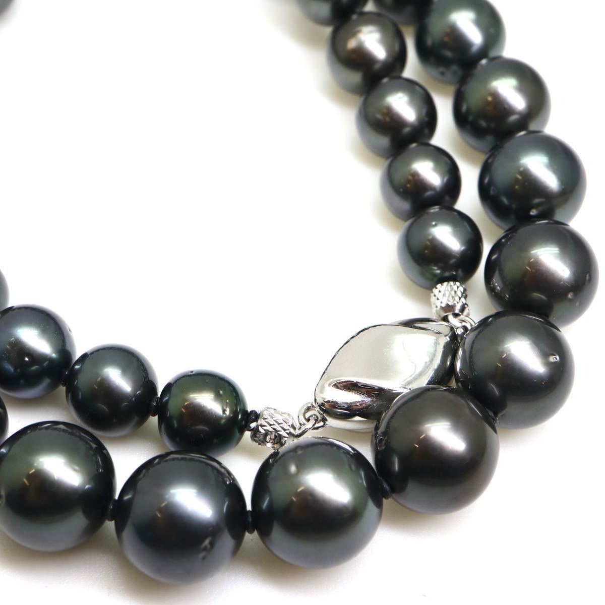 高品質!!●南洋黒蝶真珠ネックレス●n 58.3g 47.5 cm 8.0-11.0mm珠 パール pearl necklaces silver ジュエリー ED0_画像1