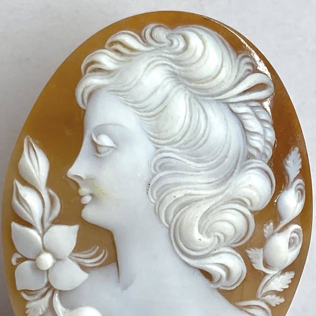 ●シェルカメオ10.5g●d 52.5ct 60.0×45.2mm 貴婦人 CAMEO 花 アンティーク stone 繊細 ルース 宝石 CE0_画像3