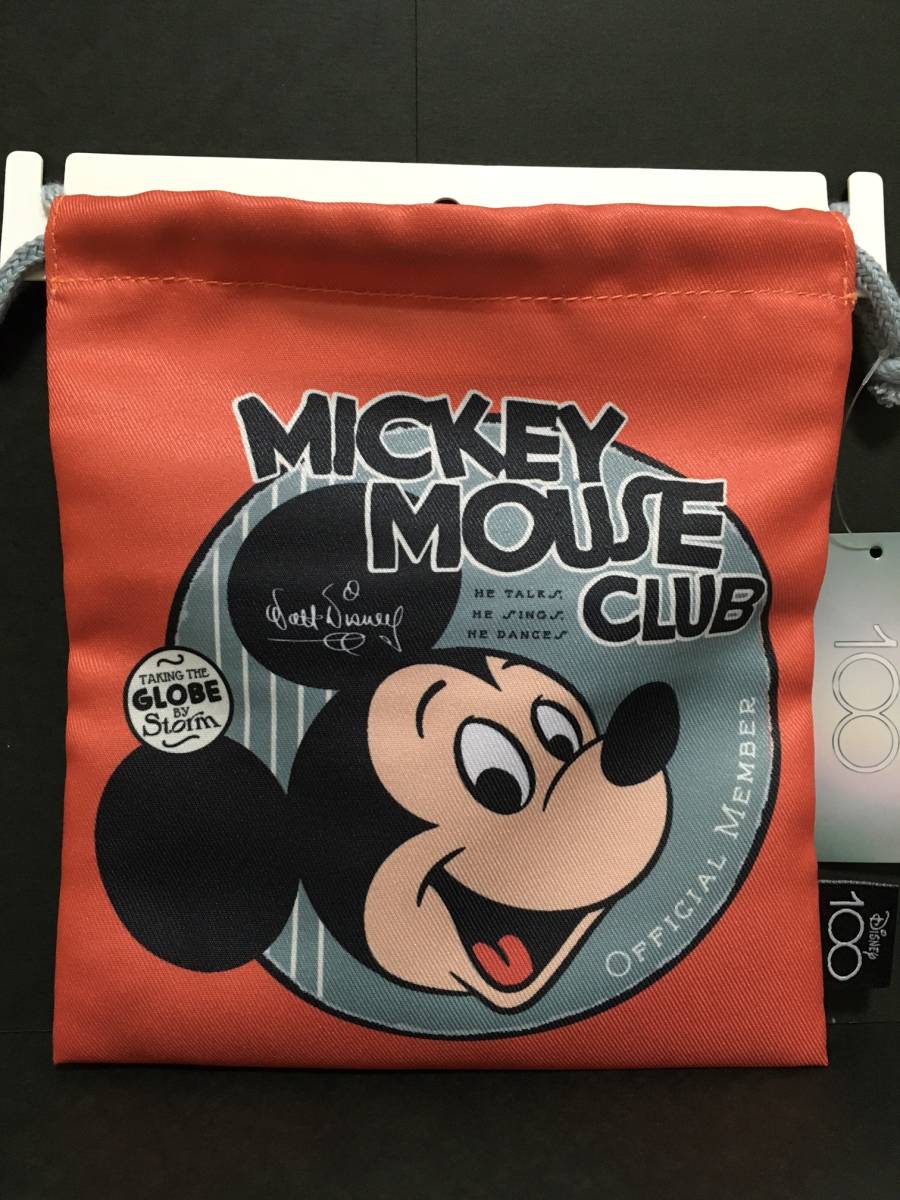 Disney/ディズニー　ミッキーマウス・クラブ　巾着袋☆彡　レッド☆　１００YEARS　ポーチ　マルチケース　新品　粧美堂 _表