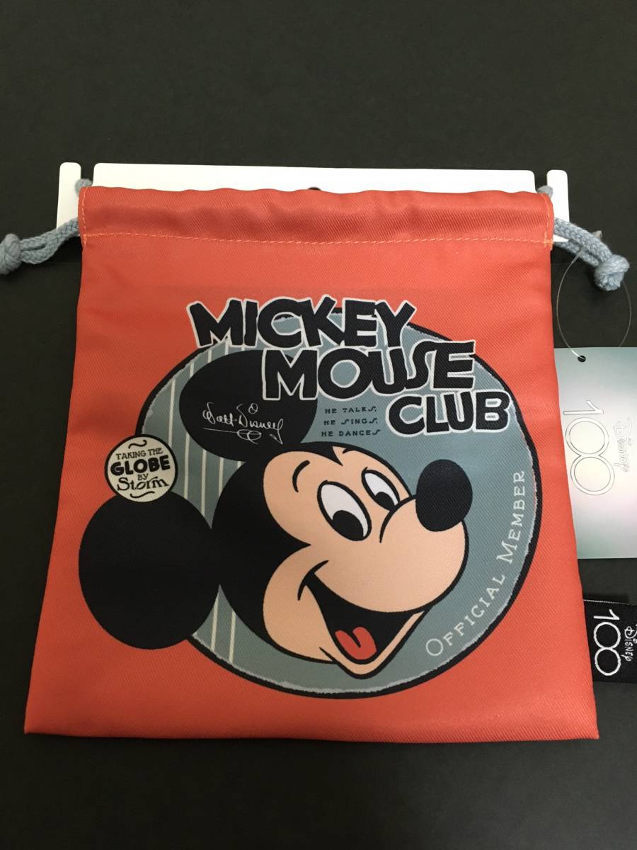 Disney/ディズニー　ミッキーマウス・クラブ　巾着袋☆彡　レッド☆　１００YEARS　ポーチ　マルチケース　新品　粧美堂 _表