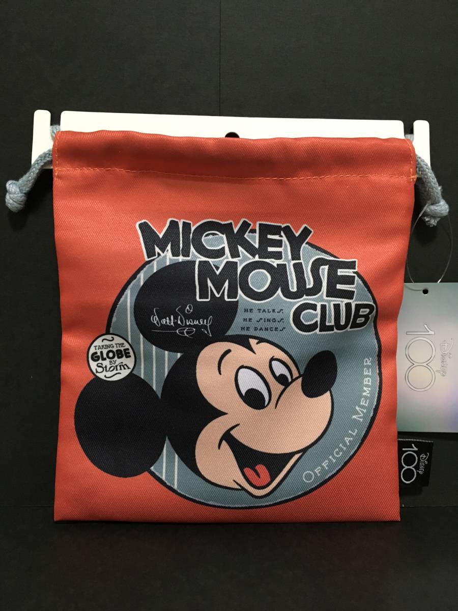 Disney/ディズニー　ミッキーマウス・クラブ　巾着袋☆彡　レッド☆　１００YEARS　ポーチ　マルチケース　新品　粧美堂 _表