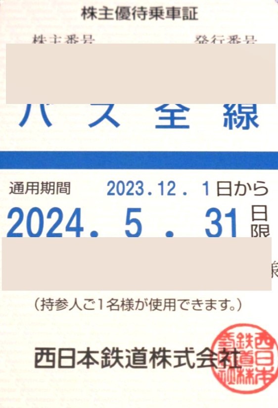 レターパックプラス送料込即決！西日本鉄道　西鉄　バス全線　株主優待乗車証　定期型フリーパス_画像1