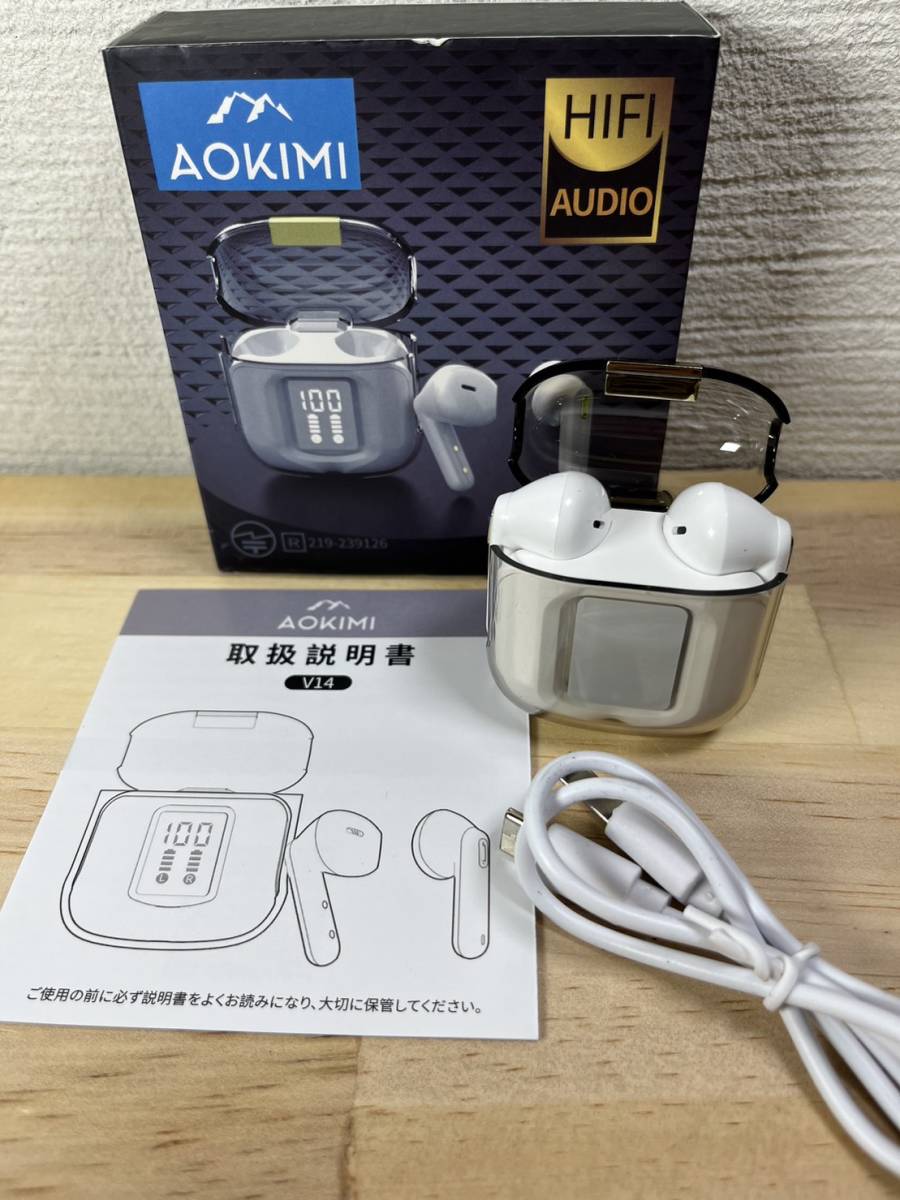 【一円スタート】ワイヤレスイヤホン - AOKIMI V14 イヤホン bluetooth 5.3 蓋を開けて接続 V14 クールな透明デザイン「1円」URA01_1309_画像1