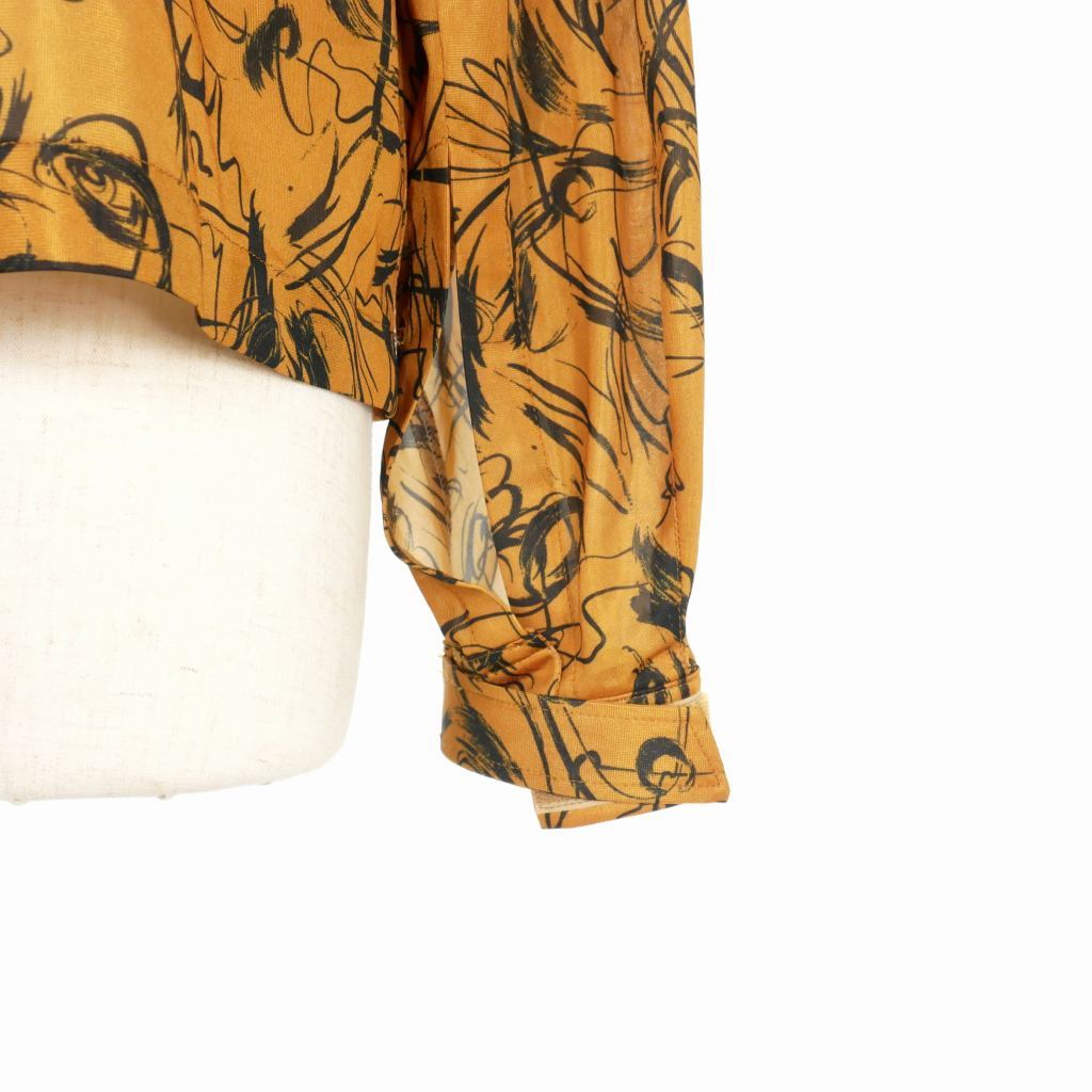 トーガ プルラ TOGA PULLA Print mix hoodie shirt プリント ミックス フーディー シャツ カットソー 38 オレンジ TP92-FJ243 レディース_画像3