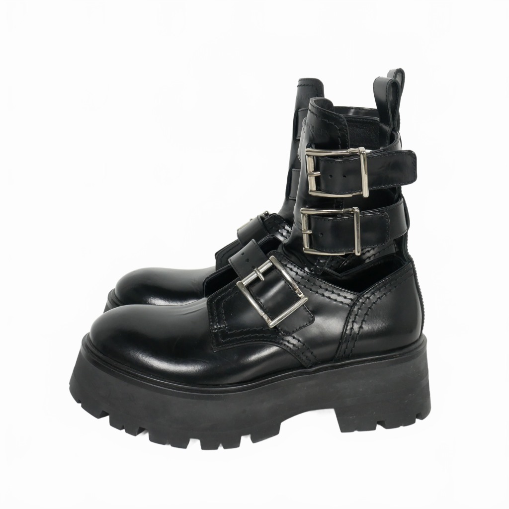  Alexander McQueen ALEXANDER MCQUEEN Rave Boots Ray vu boots buckle ankle leather boots 35.5 22.5cm black black 