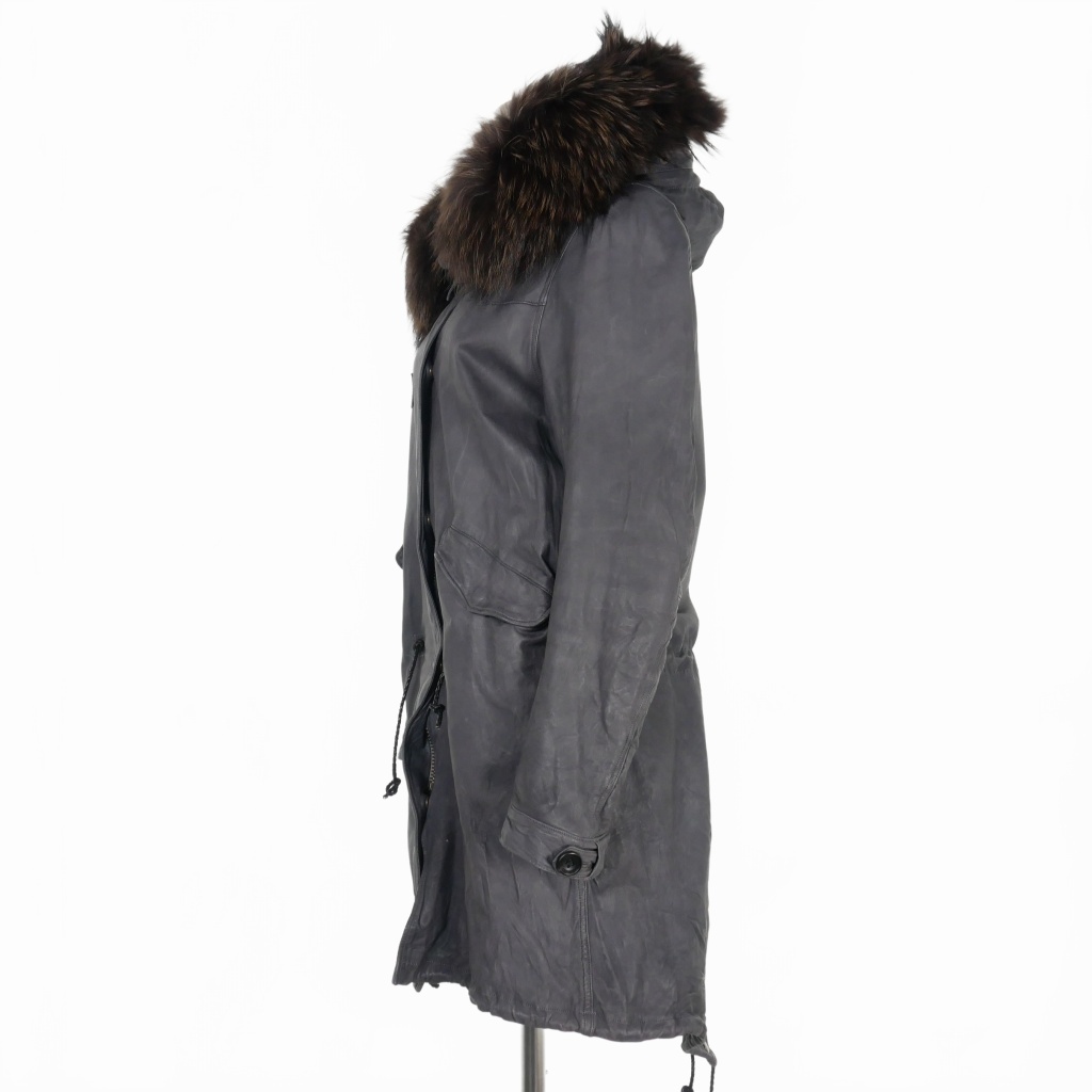 sisisissi fur attaching leather Mod's Coat fish tail parka XXS gray lady's 