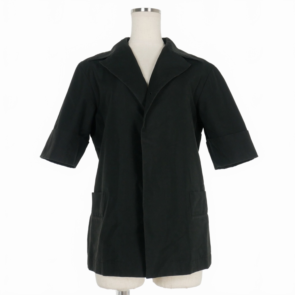 ワイズ Y's ヨウジヤマモト コットン 五分袖 ジャケット シャツ 4 黒 ブラック YE-J06-010 レディース