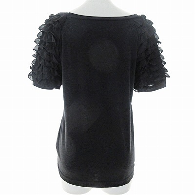 シンシアローリー CYNTHIA ROWLEY 美品 パールビジュー カットソー Tシャツ 半袖 段フリル袖 黒 2 1102 レディース_画像3