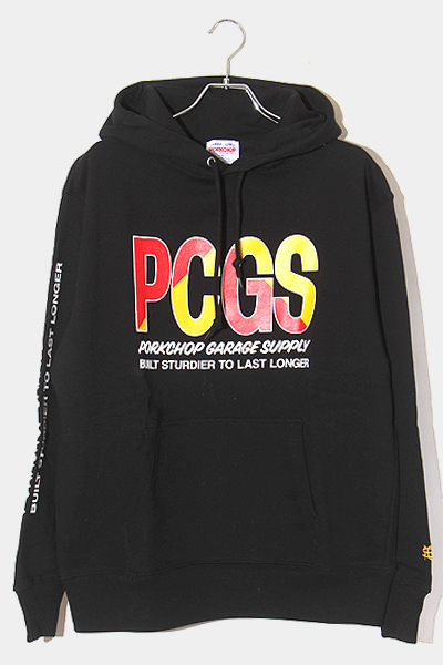 M 未使用品 PORKCHOP GARAGE SUPPLY ポークチョップ BIG PCGS HOODIE ロゴ フーディ プルオーバーパーカー BLACk ブラック PCGS-23-SW02 /