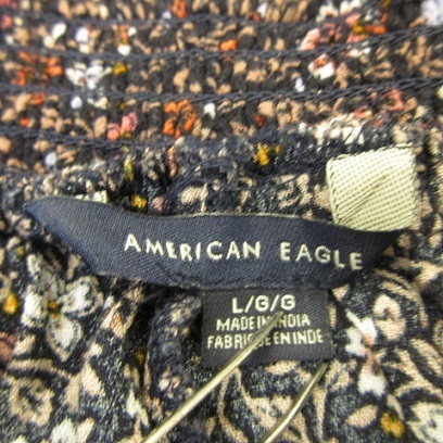 アメリカンイーグル AMERICAN EAGLE ワイドパンツ ロング 花柄 総柄 紺 L *T325 レディース_画像3