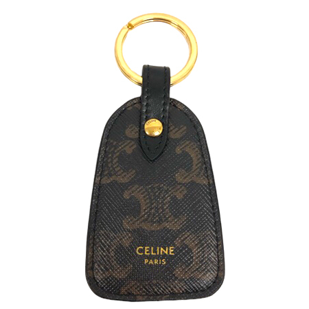 セリーヌ CELINE 美品 キーケース キーホルダー キーリング トリオンフキャンバス カーフスキン 茶 ダークブラウン ゴールド_画像1