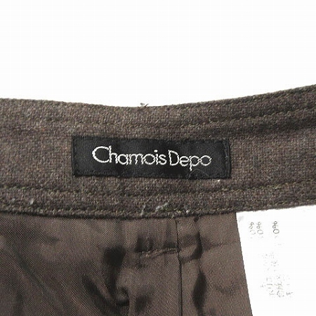 シャミーデポ Chamois Depo パンツ ワイド クロップド ウール フェイクレザー使い 茶 ブラウン 42 レディース_画像3