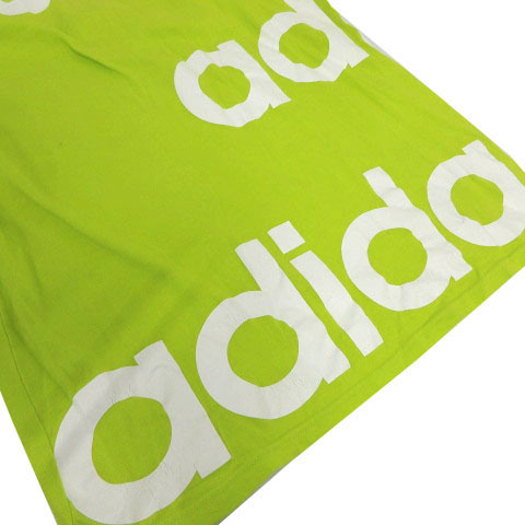アディダス adidas Ｔシャツ 丸首 半袖 ロゴプリント コットン グリーン系 黄緑 ホワイト 白 M メンズ_画像5