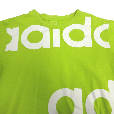 アディダス adidas Ｔシャツ 丸首 半袖 ロゴプリント コットン グリーン系 黄緑 ホワイト 白 M メンズ_画像2