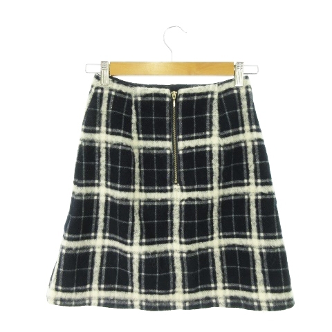 noelaNoela skirt tight Mini wool nappy thick check total pattern S navy blue navy /AH4 * lady's 