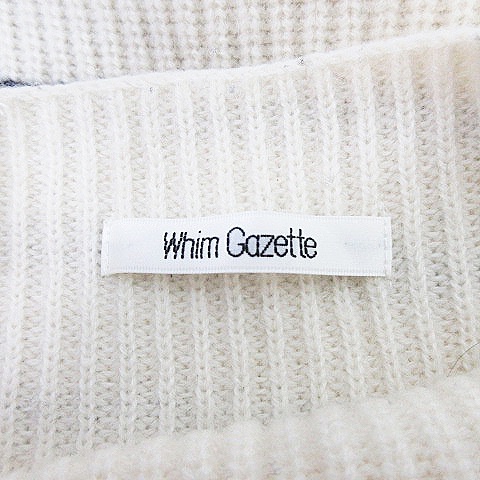 ウィムガゼット Whim Gazette ニット カットソー 長袖 ハイネック ウール ボーダー F オフホワイト 黒 ブラック トップス /BT レディース_画像6