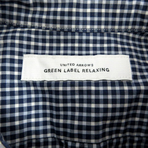 グリーンレーベルリラクシング ユナイテッドアローズ green label relaxing シャツ ボタンダウン 半袖 ギンガムチェック 青 紺 白 L_画像6