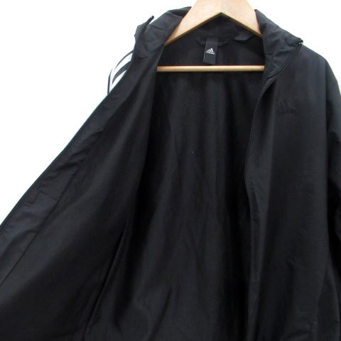 アディダス adidas トラックジャケット ミドル丈 3ライン ジップアップ ロゴ刺繍 XS 黒 ブラック オフホワイト /HO13 メンズ_画像3