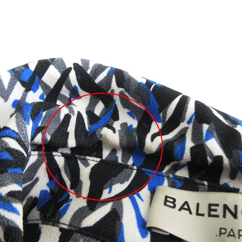 バレンシアガ BALENCIAGA シャツ ブラウス 長袖 比翼仕立て 総柄 レーヨン ブルー 青系 38 XS位 レディース_画像7