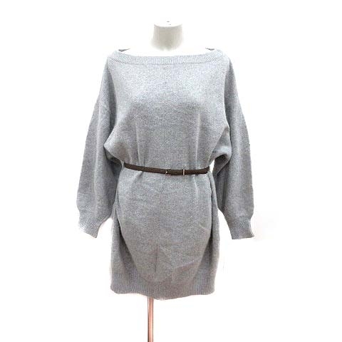  Snidel snidel One-piece knee height knitted boat neck do Le Mans sleeve belt long sleeve F gray /YK lady's 