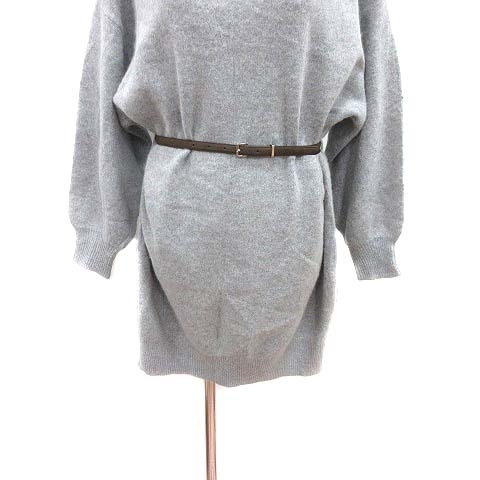  Snidel snidel One-piece knee height knitted boat neck do Le Mans sleeve belt long sleeve F gray /YK lady's 