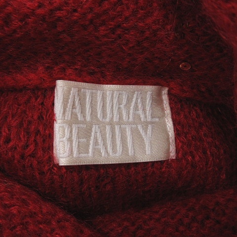 ナチュラルビューティー NATURAL BEAUTY ニット セーター オフタートル ノースリーブ スパンコール ナイロン モヘヤ混 M 赤 レッド_画像6