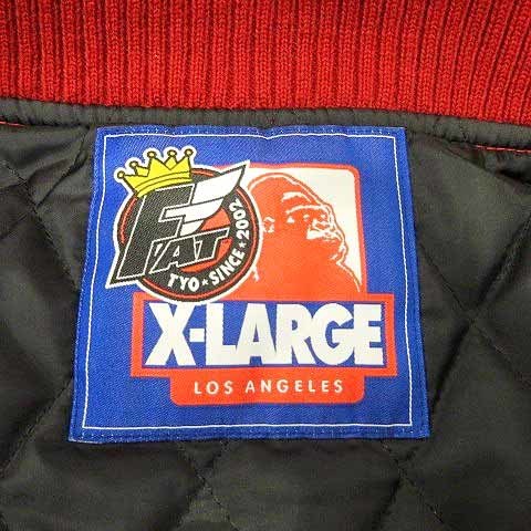 エクストララージ X-LARGE × FAT スタジャン VARSITY JKT カウレザー切替 ジャケット 裏地キルティング ブルゾン M 赤 レッド OKZ メンズ_画像6