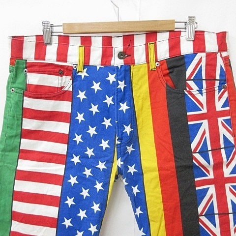  Moschino MOSCHINO pants shorts Zip fly national flag pattern stretch multicolor 54 men's 